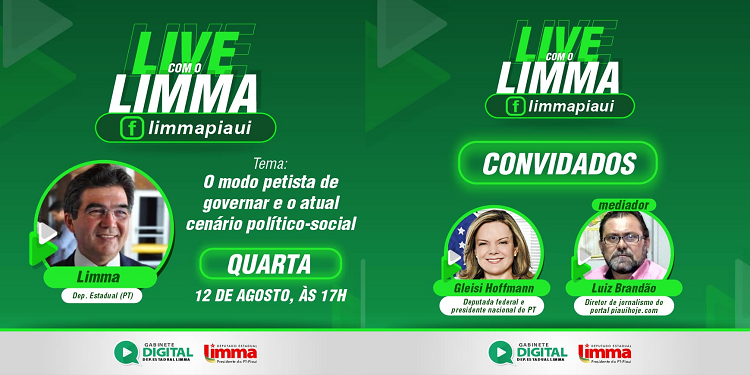 Francisco Limma e Gleisi Hoffmann participam de live nesta quarta-feira